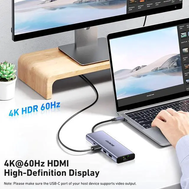 Alt view image 5 of 7 - USB C Hub 10-in-1 Docking Station, 4K@60Hz HDMI, Gigabit Ethernet, 100W PD, 5Gbps USB-C Data, 4X USB-A 3.0, 170MB/s SD/TF Card Reader for MacBook Pro/Air, iPad Pro, iMac, Galaxy S23, XPS 17