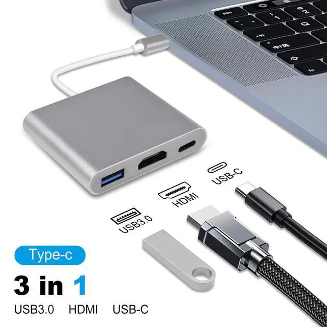 Alt view image 2 of 6 - Type C to HDTV Adapter, Type C to HDTV Multiport Adapter with 4K HDMI Output3 in 1 to 4K HDMI,USB3.0 and USB C Charging Port, USB-C Digital AV Multiport Adapter for TV and Projector