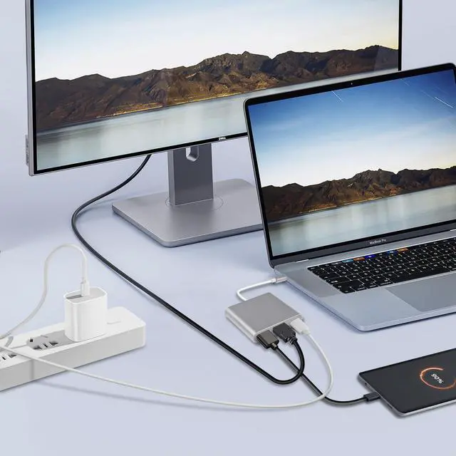 Alt view image 4 of 6 - Type C to HDTV Adapter, Type C to HDTV Multiport Adapter with 4K HDMI Output3 in 1 to 4K HDMI,USB3.0 and USB C Charging Port, USB-C Digital AV Multiport Adapter for TV and Projector