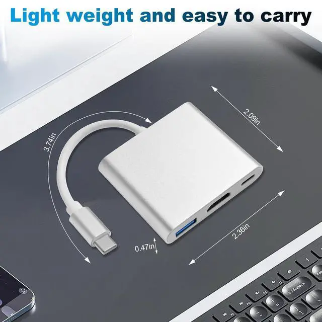 Alt view image 5 of 6 - Type C to HDTV Adapter, Type C to HDTV Multiport Adapter with 4K HDMI Output3 in 1 to 4K HDMI,USB3.0 and USB C Charging Port, USB-C Digital AV Multiport Adapter for TV and Projector