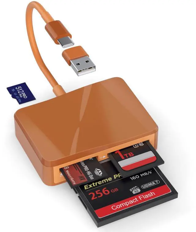 Main image of SD Card Reader, 4 in 1 USB C to SD/TF/CF/MS Card Reader with USB to USB C Adapter Memroy Card Reader for iPhone 17/16/15 Pro Max iPad Pro MacBook Pro/Air iMac M4/M3 Android Phone/Tablet PC(TerraCotta)