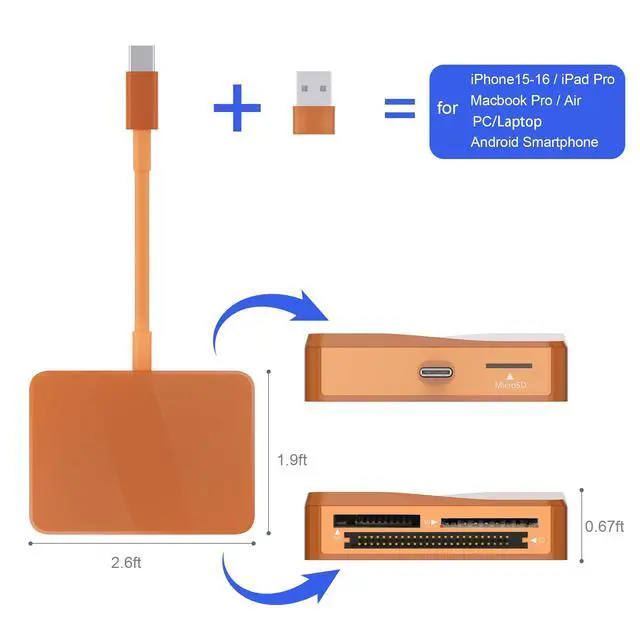 Alt view image 4 of 7 - SD Card Reader, 4 in 1 USB C to SD/TF/CF/MS Card Reader with USB to USB C Adapter Memroy Card Reader for iPhone 17/16/15 Pro Max iPad Pro MacBook Pro/Air iMac M4/M3 Android Phone/Tablet PC(TerraCotta)