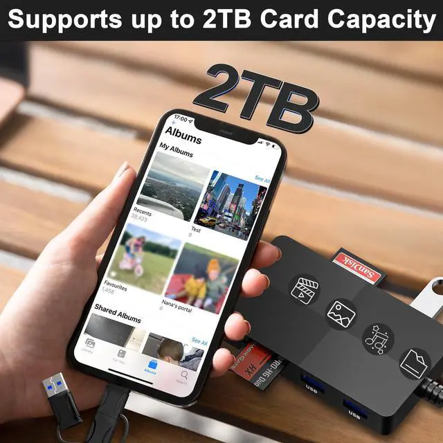Alt view image 7 of 7 - SD TF MS CF XD Card Reader with 3 USB Ports - 8 in 1 Multi Memory Card Reader Working Simultaneously Memory Stick pro Duo Adapter Supports Micro SD/SDHC/XD Picture Cards for iPhone 17/16/15/14/13
