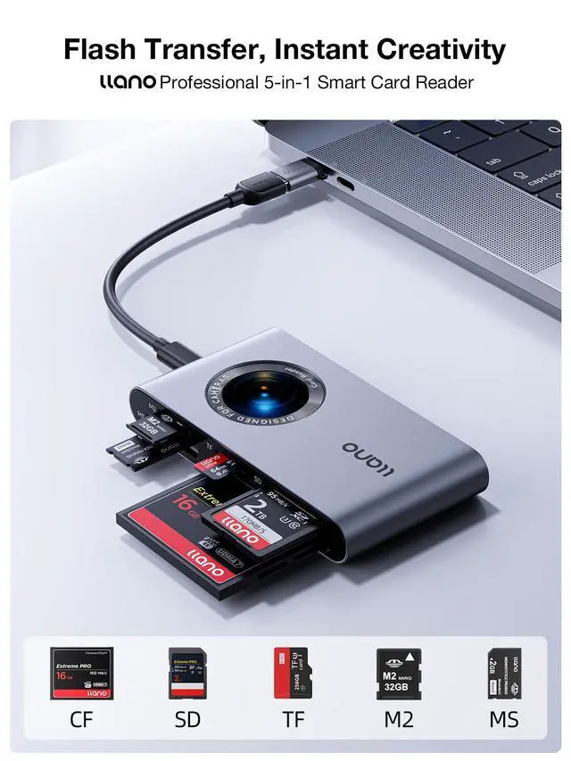 Alt view image 2 of 7 - 5 in 1 Micro SD Card Reader, for SD/TF/MS/CompactFlash/M2 Cards 5Gbps