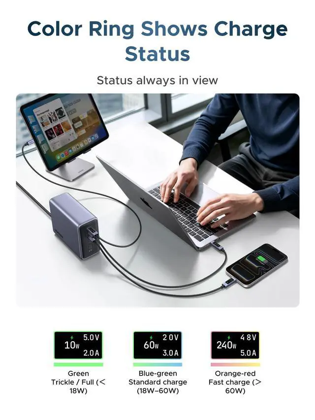 Alt view image 6 of 7 - Nexode 240W USB-C to USB-C Cable with TFT Smart Display, 6.6ft