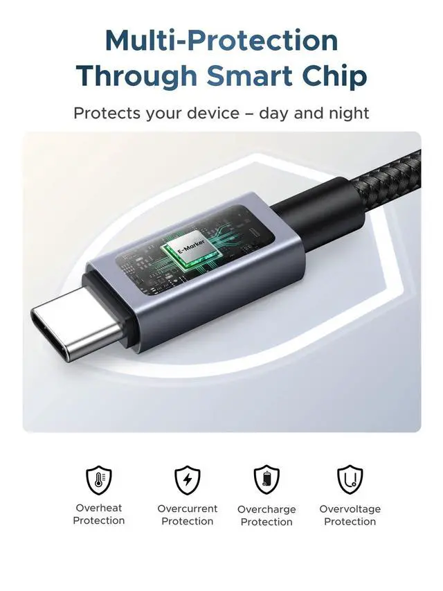 Alt view image 7 of 7 - Nexode 240W USB-C to USB-C Cable with TFT Smart Display, 6.6ft