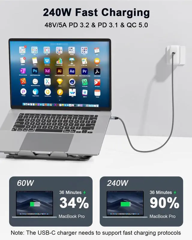 Alt view image 2 of 7 - USB C 3.2 Gen 2x2 Cable, 8K 4K Portable Monitor Cable Grey 3.3FT
