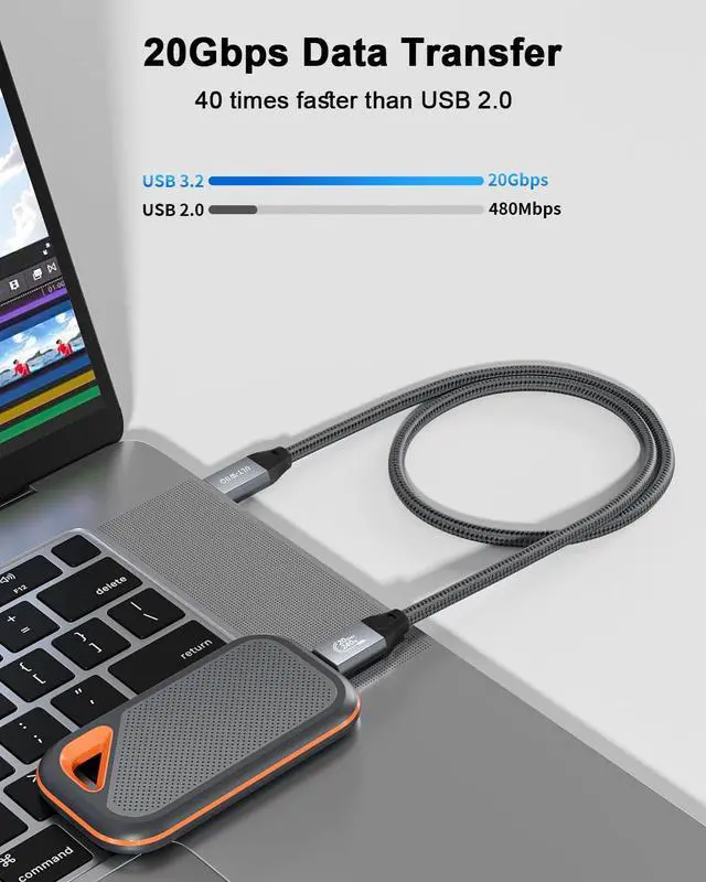 Alt view image 3 of 7 - USB C 3.2 Gen 2x2 Cable, 8K 4K Portable Monitor Cable Grey 3.3FT