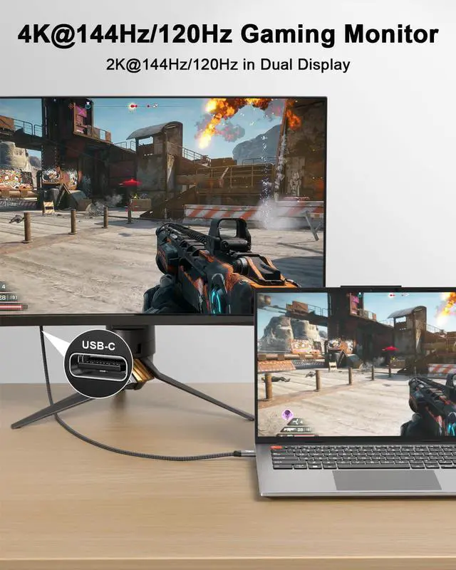 Alt view image 4 of 7 - USB C 3.2 Gen 2x2 Cable, 8K 4K Portable Monitor Cable Grey 3.3FT