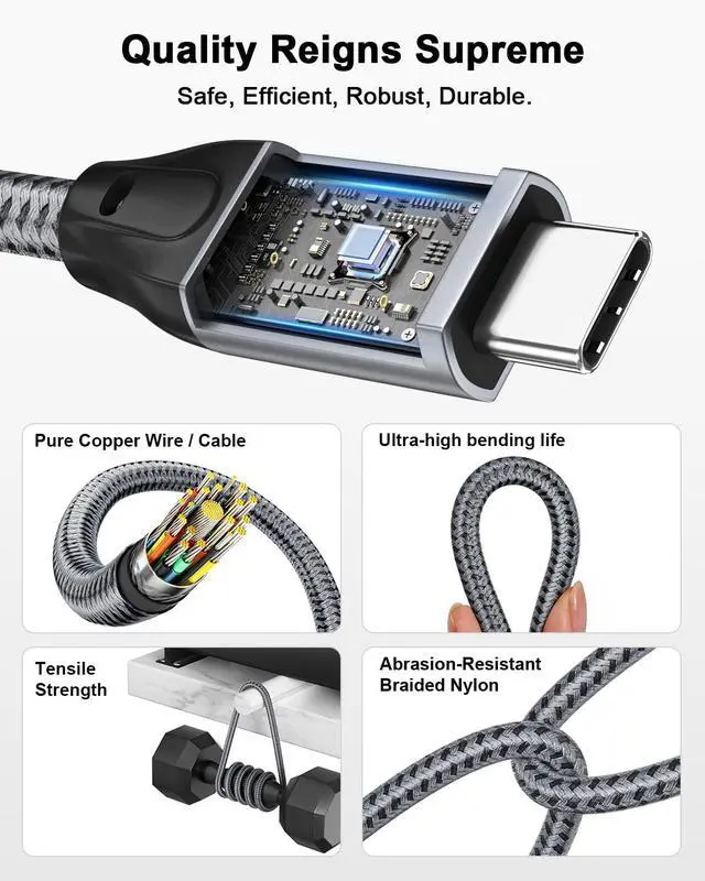 Alt view image 6 of 7 - USB C 3.2 Gen 2x2 Cable, 8K 4K Portable Monitor Cable Grey 3.3FT