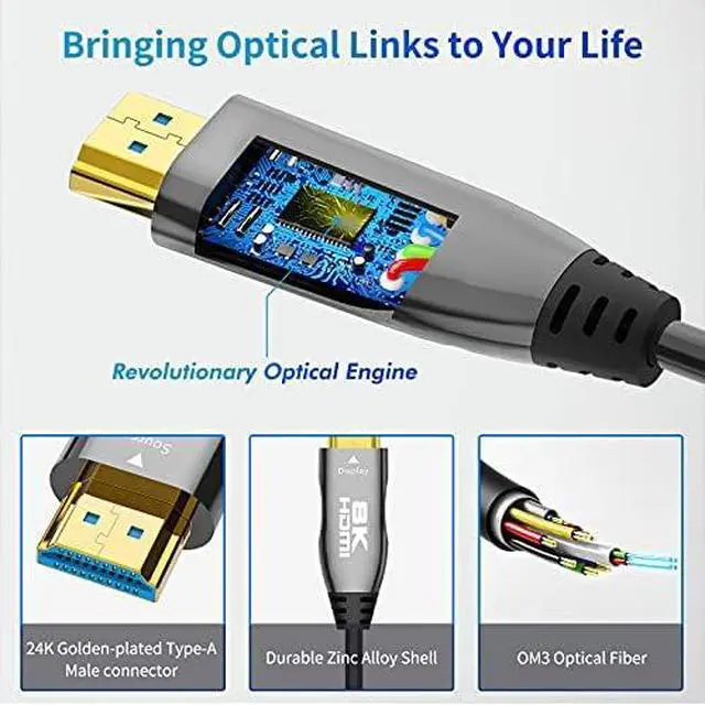 Alt view image 4 of 7 - HDMI 2.1 Fiber Optic Cable - 50ft, 8K@60Hz, 4K@120Hz, 48Gbps, eARC Compatible with PS5, Xbox, RTX 3080 3090, Roku, 8K TV - Black