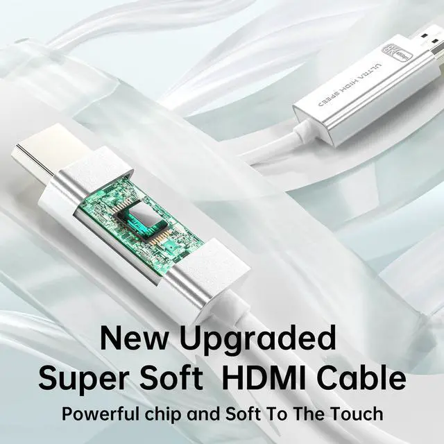 Alt view image 6 of 7 - 10K 8K Fiber Optic HDMI 2.1 Cable 6.6ft, HDMI Cable White Super Flexible 48Gbps, 8K60Hz & 4K120Hz, Support eARC, Dolby, HDCP 2.2&2.3, HDR 10, Compatible with Blu-ray Roku LG PS5 PS4 Xbox RTX