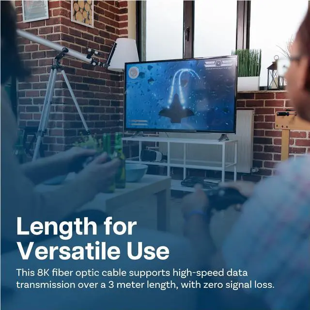 Alt view image 3 of 6 - HDMI 8K Fiber Optic Cable 10ft 48Gbps Ultra High Speed 8K@60Hz, 4K@120Hz, Dynamic HDR, ARC/eARC, HDMI 2.1, HDCP 2.2/2.3 Active Optical Cable (AOC) for PS5/Pro, Xbox, TV, Projector