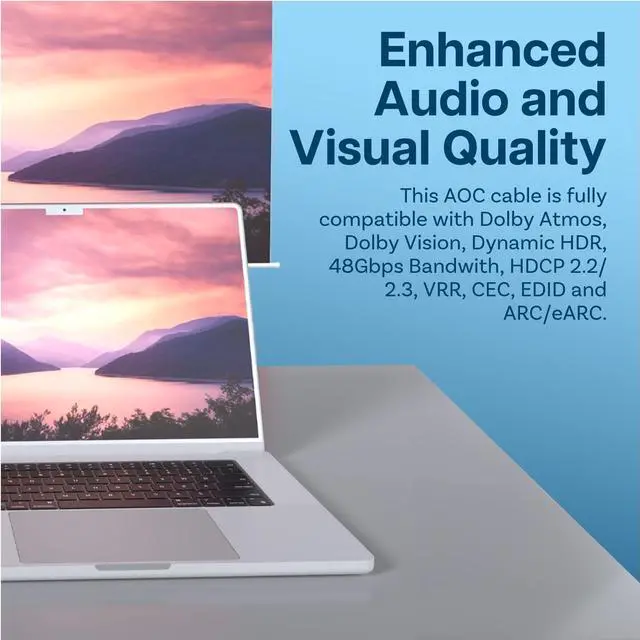 Alt view image 4 of 6 - HDMI 8K Fiber Optic Cable 10ft 48Gbps Ultra High Speed 8K@60Hz, 4K@120Hz, Dynamic HDR, ARC/eARC, HDMI 2.1, HDCP 2.2/2.3 Active Optical Cable (AOC) for PS5/Pro, Xbox, TV, Projector