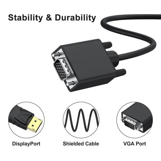 Alt view image 3 of 7 - DisplayPort to VGA Cable, 1.8M/5.9FT Display Port of Computer/Laptop to VGA of Monitor/Projector Adapter (Not Bidirectional)