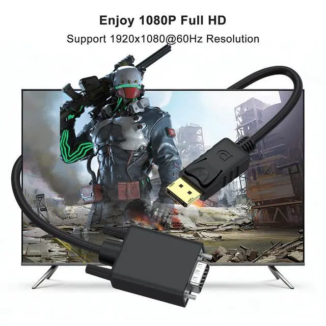 Alt view image 7 of 7 - DisplayPort to VGA Cable, 1.8M/5.9FT Display Port of Computer/Laptop to VGA of Monitor/Projector Adapter (Not Bidirectional)