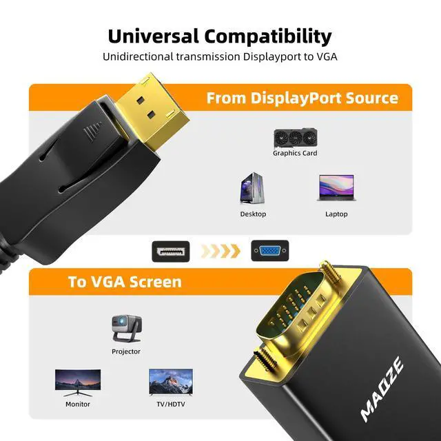 Alt view image 2 of 7 - DisplayPort to VGA Cable 6.6FT, 1080P@60Hz DP Adapter for PC Monitor
