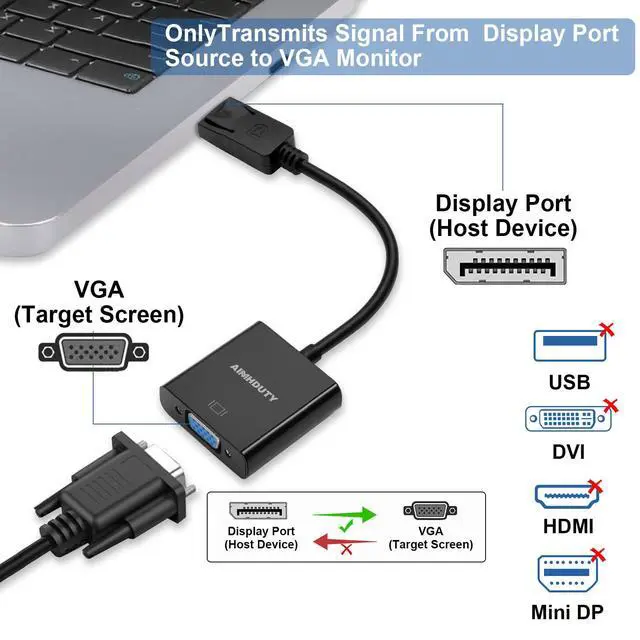 Alt view image 2 of 7 - Displayport to VGA adapter, Gold Plated DP Male to VGA Female Converter