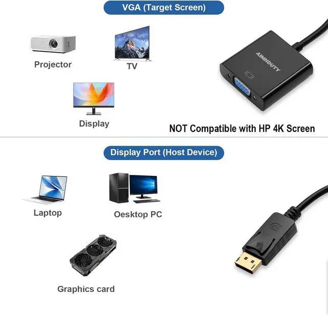 Alt view image 3 of 7 - Displayport to VGA adapter, Gold Plated DP Male to VGA Female Converter