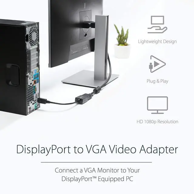 Alt view image 2 of 6 - Active DisplayPort to VGA Adapter, 1080p 60Hz, Certified (DP2VGA2)
