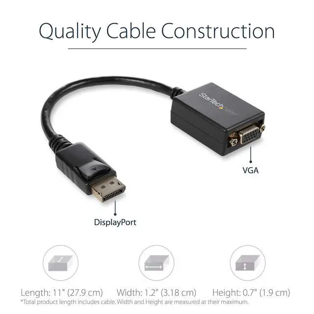 Alt view image 3 of 6 - Active DisplayPort to VGA Adapter, 1080p 60Hz, Certified (DP2VGA2)