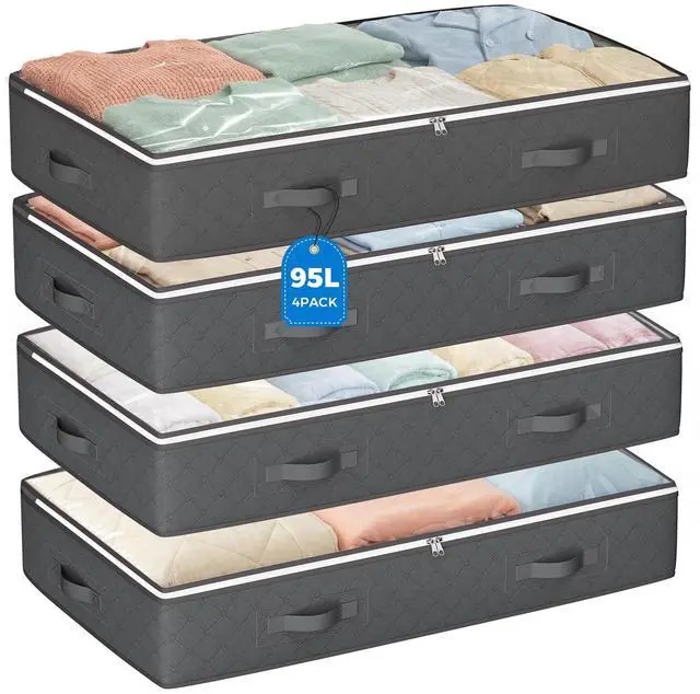 Main image of 95L Under Bed Storage Containers, 4 Pack Closet Organizers Grey