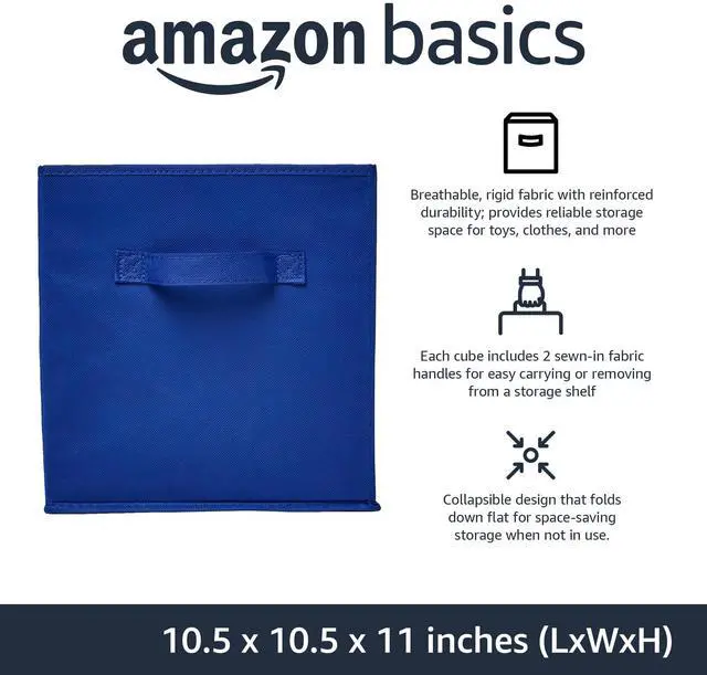 Alt view image 2 of 6 - Collapsible Fabric Storage Bins with Handles, Cube Organizer for Home Organization, 10.5"x10.5"x11", Navy, 6-Pack