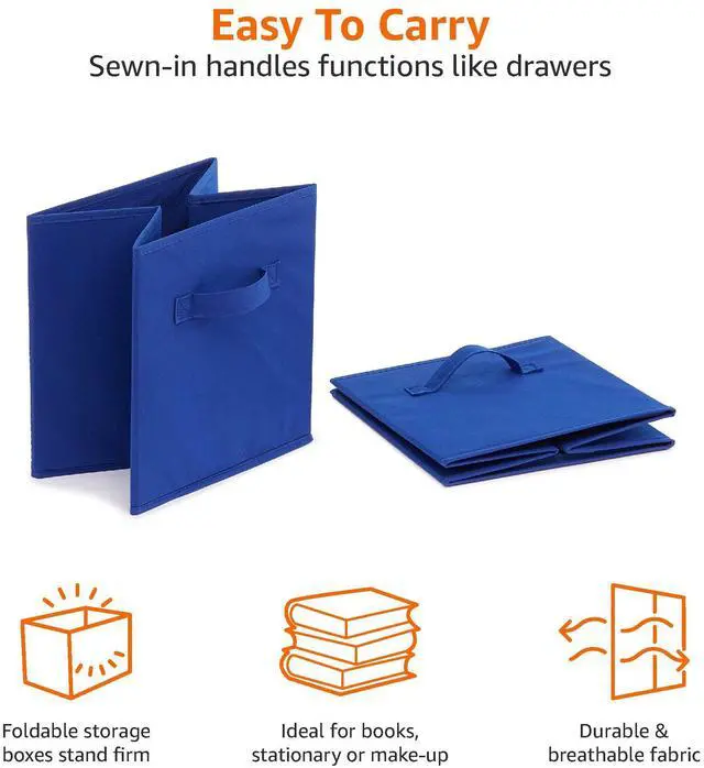 Alt view image 4 of 6 - Collapsible Fabric Storage Bins with Handles, Cube Organizer for Home Organization, 10.5"x10.5"x11", Navy, 6-Pack