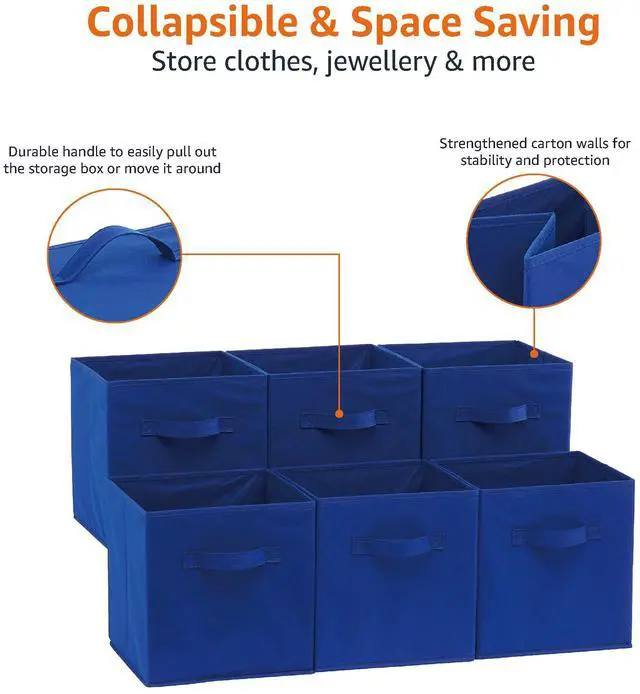 Alt view image 5 of 6 - Collapsible Fabric Storage Bins with Handles, Cube Organizer for Home Organization, 10.5"x10.5"x11", Navy, 6-Pack