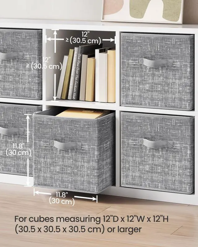 Alt view image 3 of 7 - Storage Cubes, 13-Inch Non-Woven Fabric Bins with Double Handles, Set of 6, Closet Organizers for Shelves, Foldable, for Clothes, Cattail Gray UROB033G01