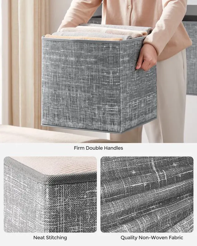 Alt view image 5 of 7 - Storage Cubes, 13-Inch Non-Woven Fabric Bins with Double Handles, Set of 6, Closet Organizers for Shelves, Foldable, for Clothes, Cattail Gray UROB033G01