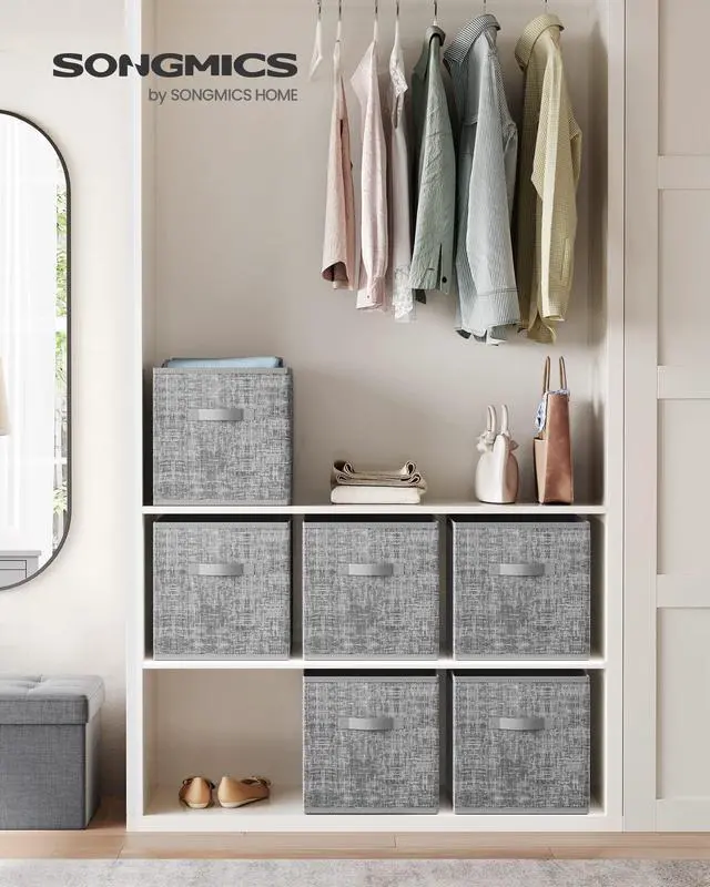 Alt view image 2 of 7 - Storage Cubes, 13-Inch Non-Woven Fabric Bins with Double Handles, Set of 6, Closet Organizers for Shelves, Foldable, for Clothes, Cattail Gray UROB033G01