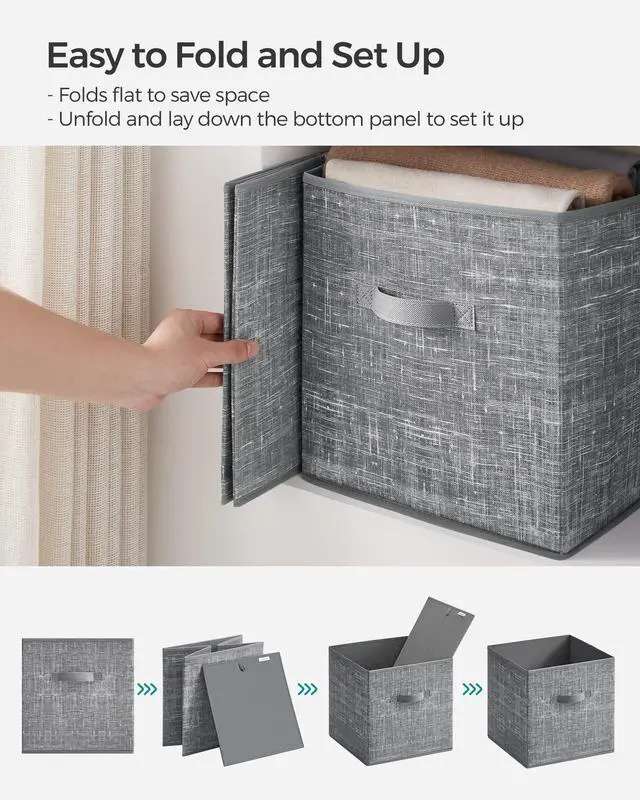 Alt view image 6 of 7 - Storage Cubes, 13-Inch Non-Woven Fabric Bins with Double Handles, Set of 6, Closet Organizers for Shelves, Foldable, for Clothes, Cattail Gray UROB033G01