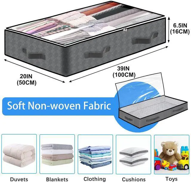 Alt view image 2 of 7 - 4 Pack Under Bed Storage, 90L Foldable Closet Containers Organizers