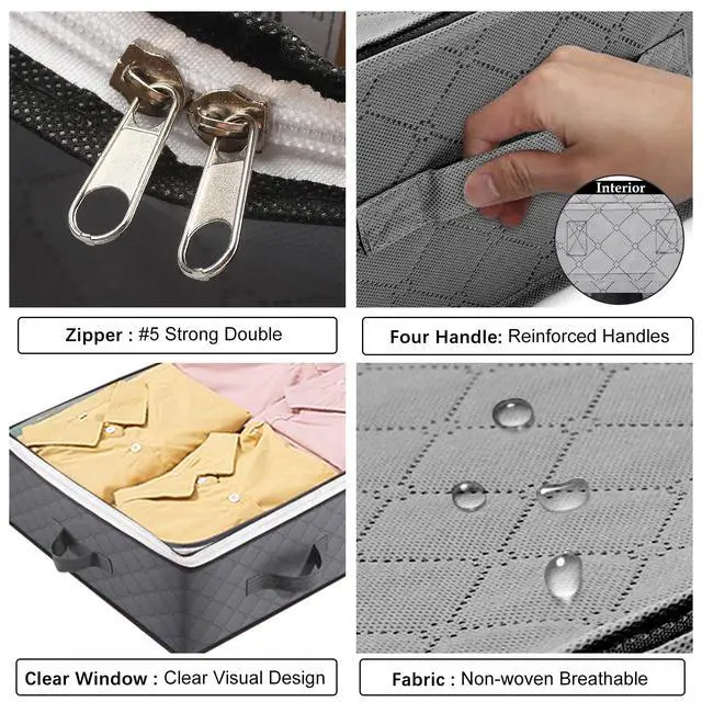 Alt view image 3 of 7 - 4 Pack Under Bed Storage, 90L Foldable Closet Containers Organizers