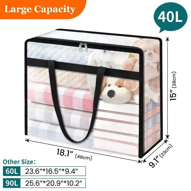 Alt view image 2 of 7 - 6 Pack Clear Storage Bags for Comforter, Clothes & Bedding, 40L