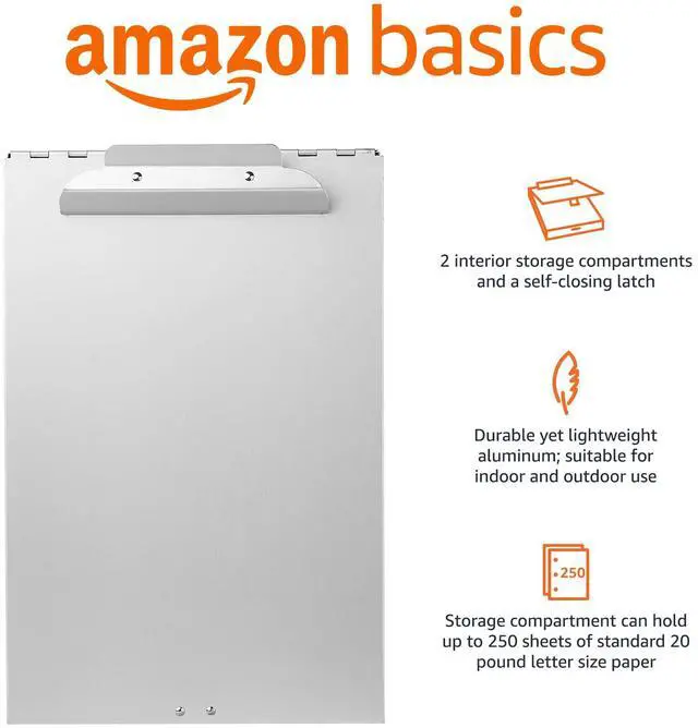 Alt view image 2 of 4 - Metal Clipboard with 2 Storage Compartments, Letter Size, 250 Sheet Capacity, Office Supplies with Self-Closing Latch, 14.1 x 9.2 x 2.6 inches, Silver