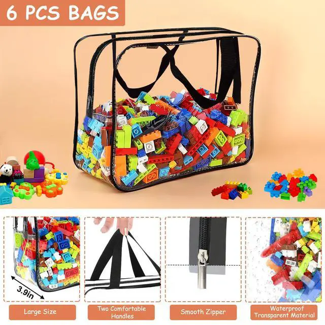 Alt view image 3 of 7 - 6 Packs Large Toy Storage Bags with Labels, Reusable Clear PVC Board Game Storage, Travel Waterproof Organizer Bags with Zipper for Building Blocks, Puzzle, Kids Books