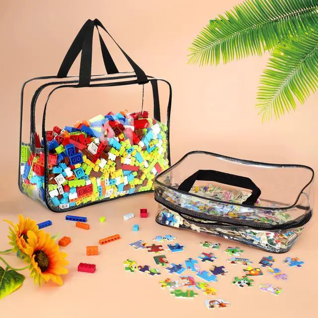 Alt view image 4 of 7 - 6 Packs Large Toy Storage Bags with Labels, Reusable Clear PVC Board Game Storage, Travel Waterproof Organizer Bags with Zipper for Building Blocks, Puzzle, Kids Books