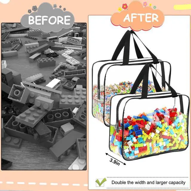 Alt view image 5 of 7 - 6 Packs Large Toy Storage Bags with Labels, Reusable Clear PVC Board Game Storage, Travel Waterproof Organizer Bags with Zipper for Building Blocks, Puzzle, Kids Books