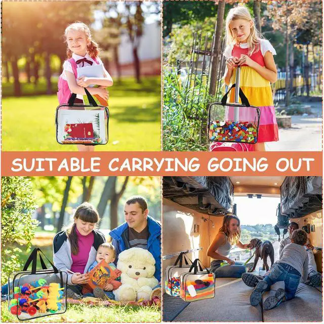 Alt view image 7 of 7 - 6 Packs Large Toy Storage Bags with Labels, Reusable Clear PVC Board Game Storage, Travel Waterproof Organizer Bags with Zipper for Building Blocks, Puzzle, Kids Books
