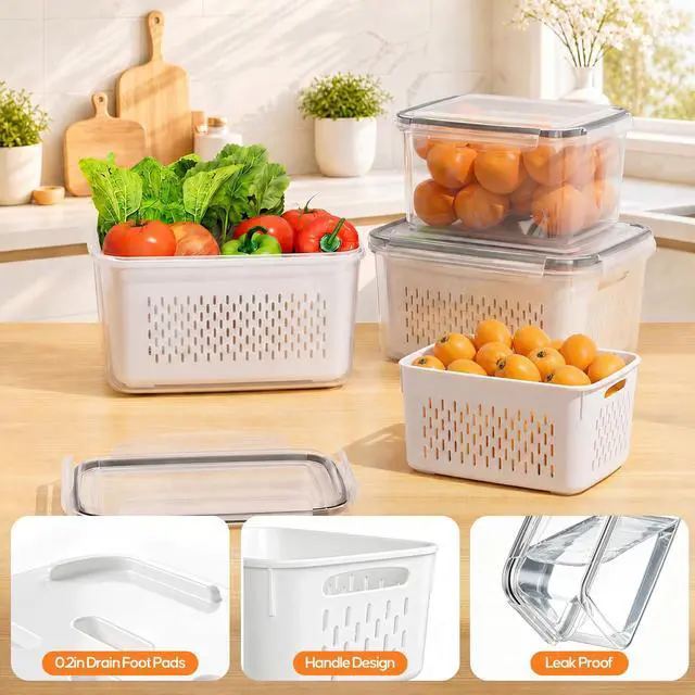 Alt view image 5 of 7 - Fruit Storage Containers for Fridge, 3 Pack Plastic Food Storage Container