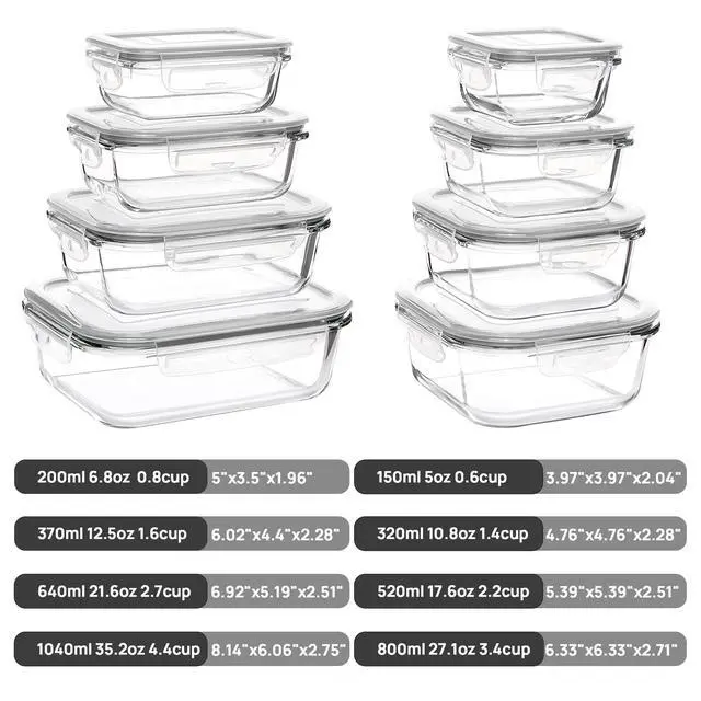 Alt view image 2 of 6 - 8 Pack Glass Food Storage Containers with Airtight Lids