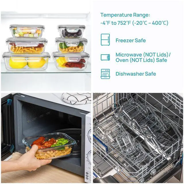 Alt view image 3 of 6 - 8 Pack Glass Food Storage Containers with Airtight Lids