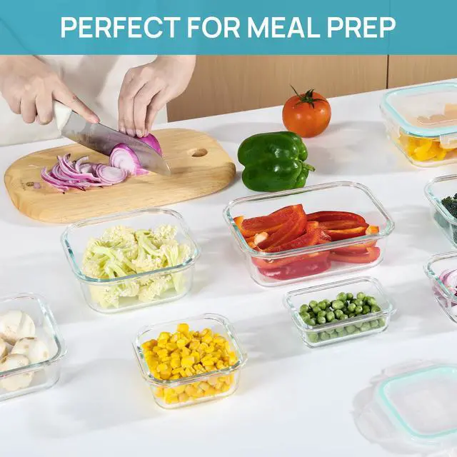 Alt view image 5 of 6 - 8 Pack Glass Food Storage Containers with Airtight Lids