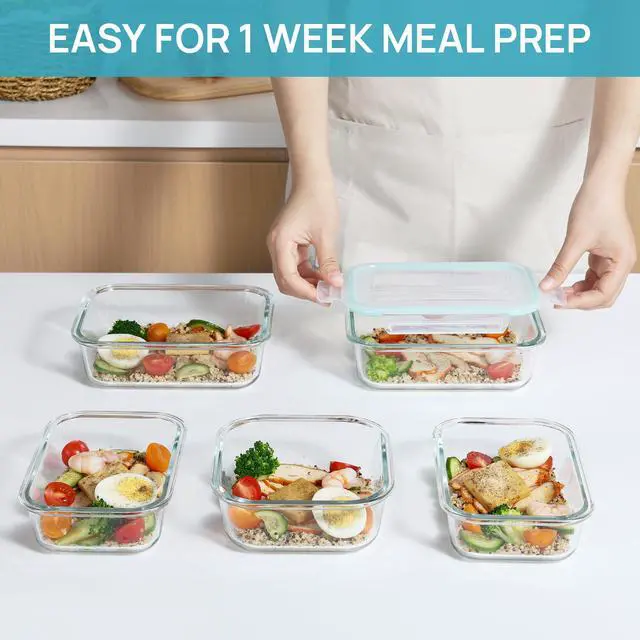 Alt view image 6 of 6 - 8 Pack Glass Food Storage Containers with Airtight Lids