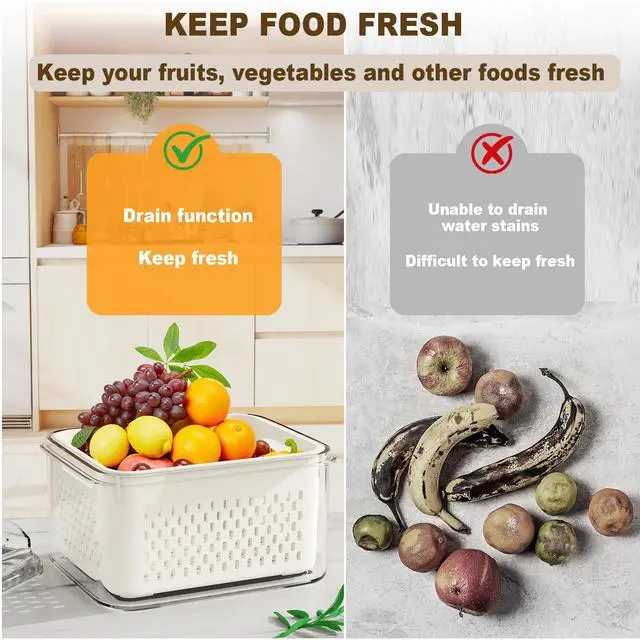 Alt view image 4 of 7 - Fruit Storage Containers for Fridge 4 Pcs with Drain Basket