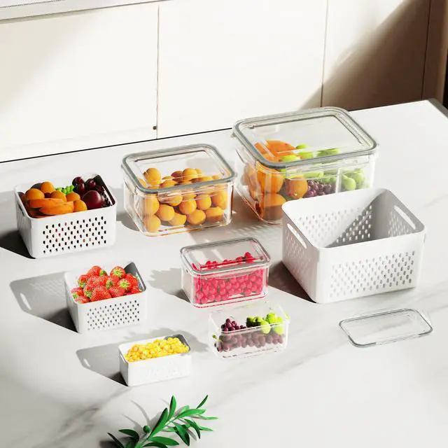 Alt view image 6 of 7 - Fruit Storage Containers for Fridge 4 Pcs with Drain Basket