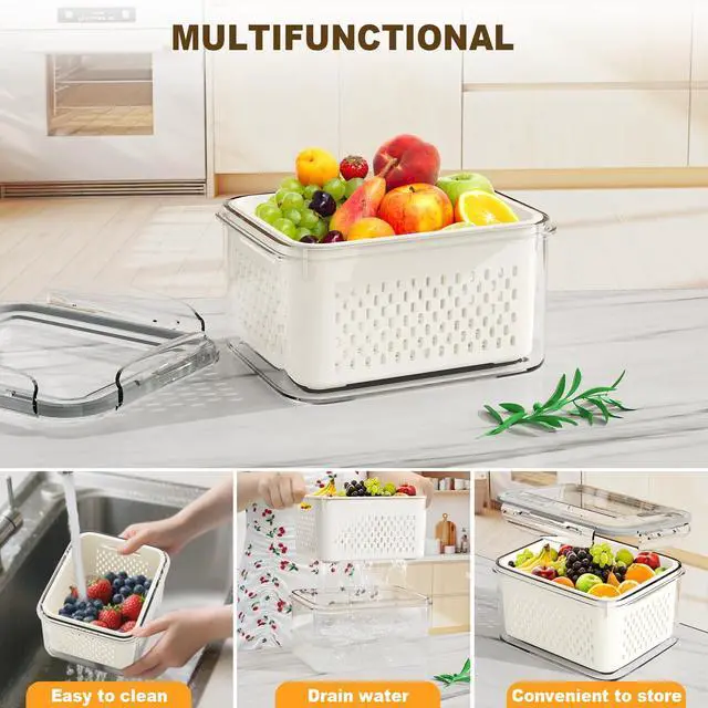 Alt view image 5 of 7 - Fruit Storage Containers for Fridge 4 Pcs with Drain Basket