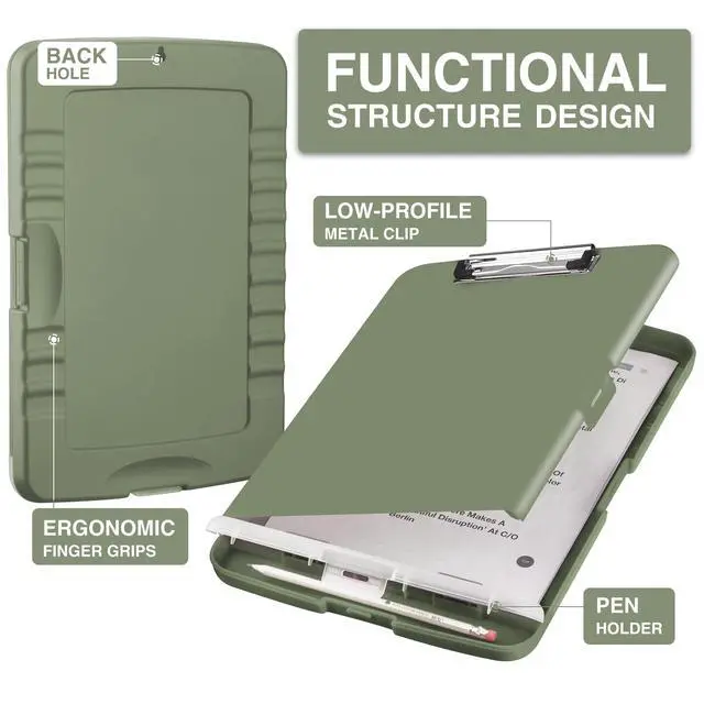 Alt view image 2 of 7 - Clipboard with Storage, Clip Board 8.5 x 11 with Pen Holder, Plastic Organization Case Box for Letter Legal A4 Size Paper, Low Profile Clip, Nurses Teachers Must Haves, School & Office Supplies